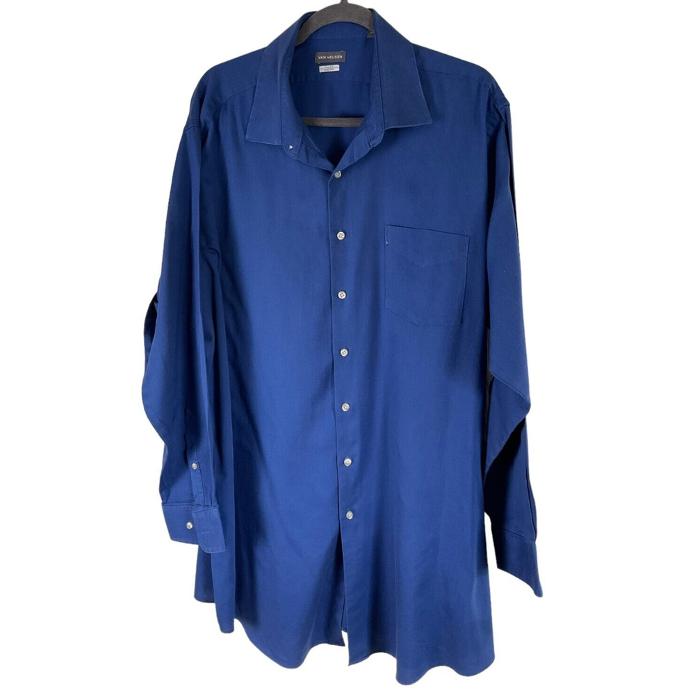 Van Heusen Men's Dress Shirt Tall Fit Stretch Blue Size 18.5 35/36‎